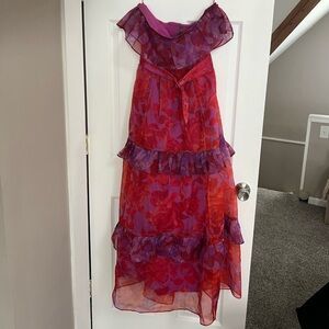 Anthropologie Strapless Pink and Orange Dress